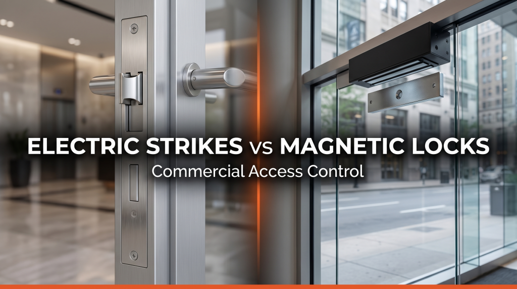 Commercial electric strike versus magnetic lock on a commercial door