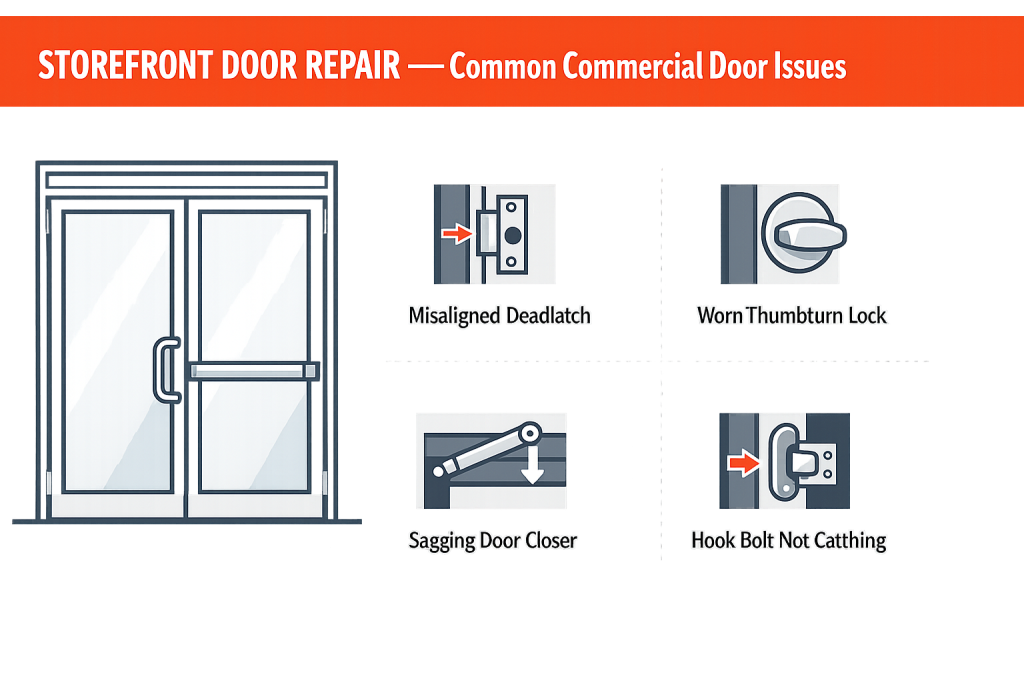 Infographic: common storefront door repair issues in Albuquerque commercial doors
