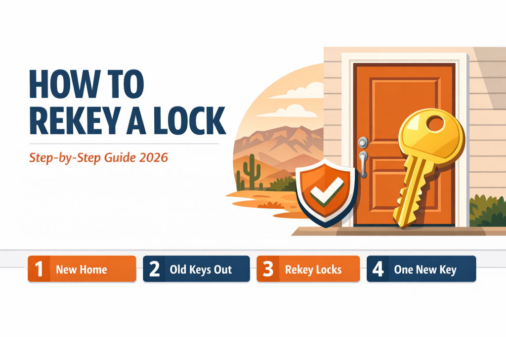 Infographic: how to rekey a lock, step-by-step guide by Discount Locksmith of Albuquerque